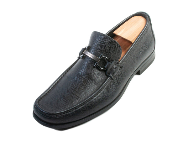 Salvatore Ferragamo Black Pebbled Leather Loafers