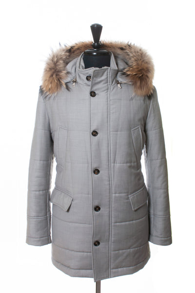 Eleventy Light Gray Wool Silk Parka