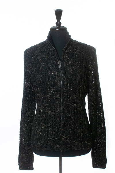 John Varvatos Black Mix Open Weave Stand Collar Knit Jacket