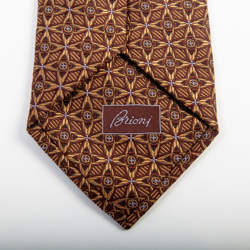 Brioni Bronze Geometric Patterned Silk Tie
