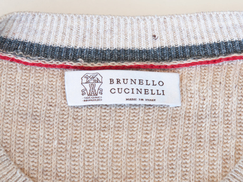 Brunello Cucinelli Angora Brown Linen Blend Crewneck Sweater