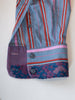 Robert Graham Pink on Gray Stripe Silk Floral Embroidered Shirt