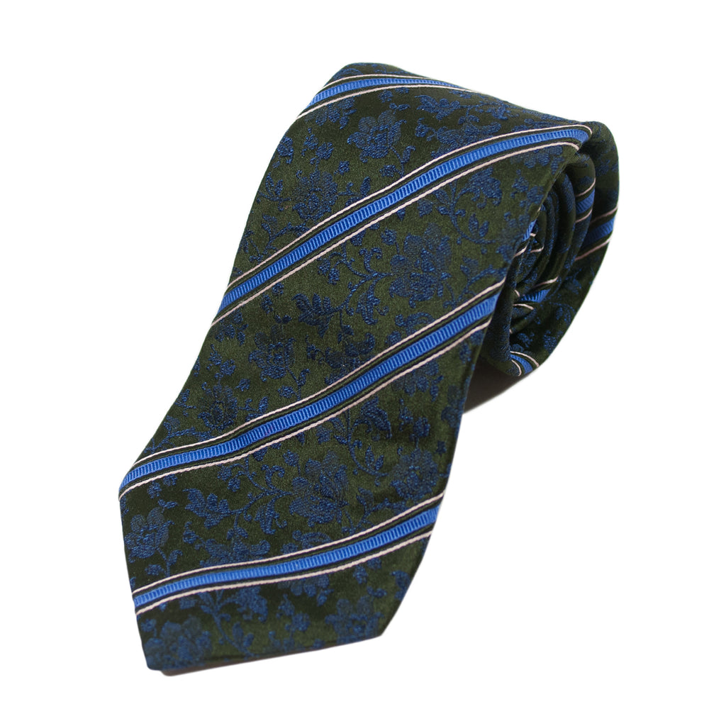 Ermenegildo Zegna Green Floral Stripe Cotton Blend Tie. Luxmrkt.com menswear consignment Edmonton