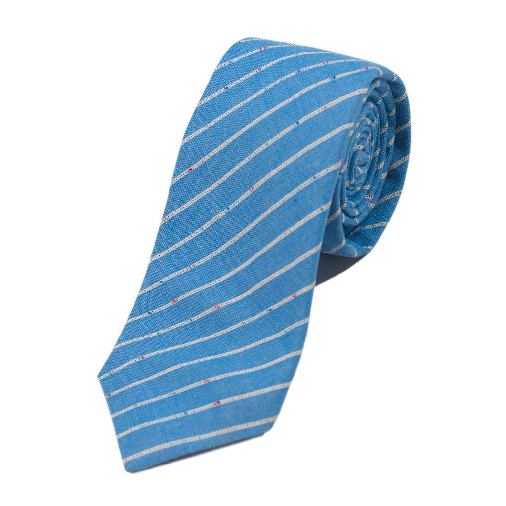 J.Lindeberg Blue Striped Cotton Blend Lalle Skinny Tie. Luxmrkt.com menswear consignment Edmonton.