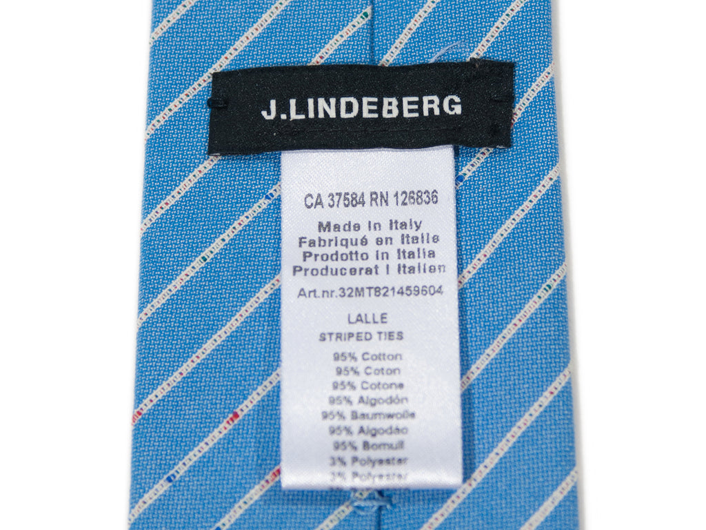 J.Lindeberg Blue Striped Cotton Blend Lalle Skinny Tie. Luxmrkt.com menswear consignment Edmonton.