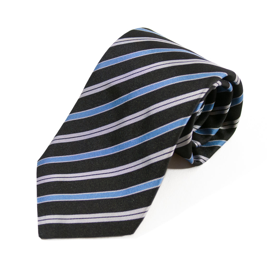 Daniel Milano Blue on Black Striped Silk Tie