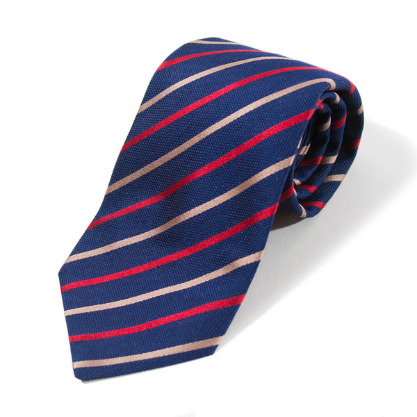 Tino Cosma Navy Blue Striped Silk Tie for Luxmrkt.com menswear consignment Edmonton