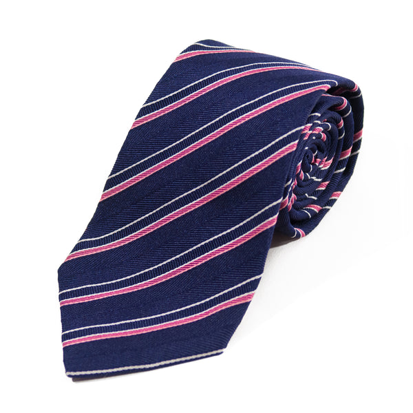 Evan & Iris Navy Blue Striped Tie. Hand made in Italy. Luxmrkt.com menswear consignment Edmonton