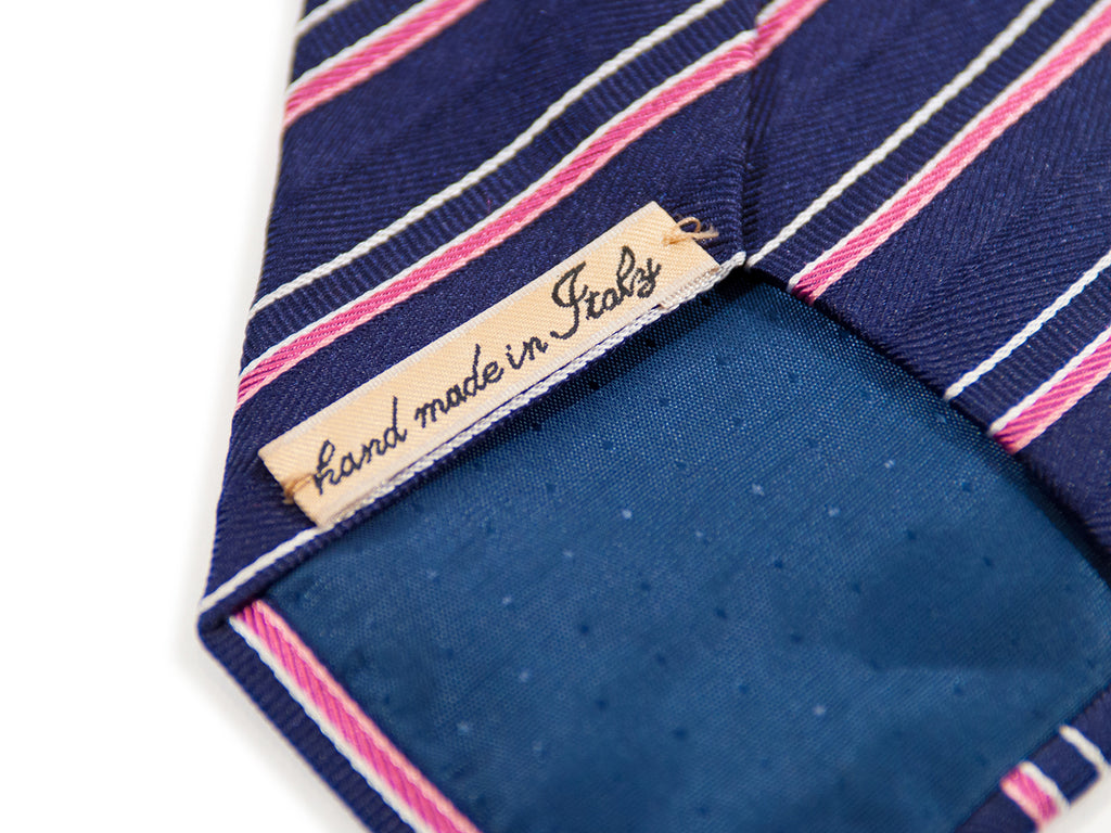 Evan & Iris Navy Blue Striped Tie. Hand made in Italy. Luxmrkt.com menswear consignment Edmonton