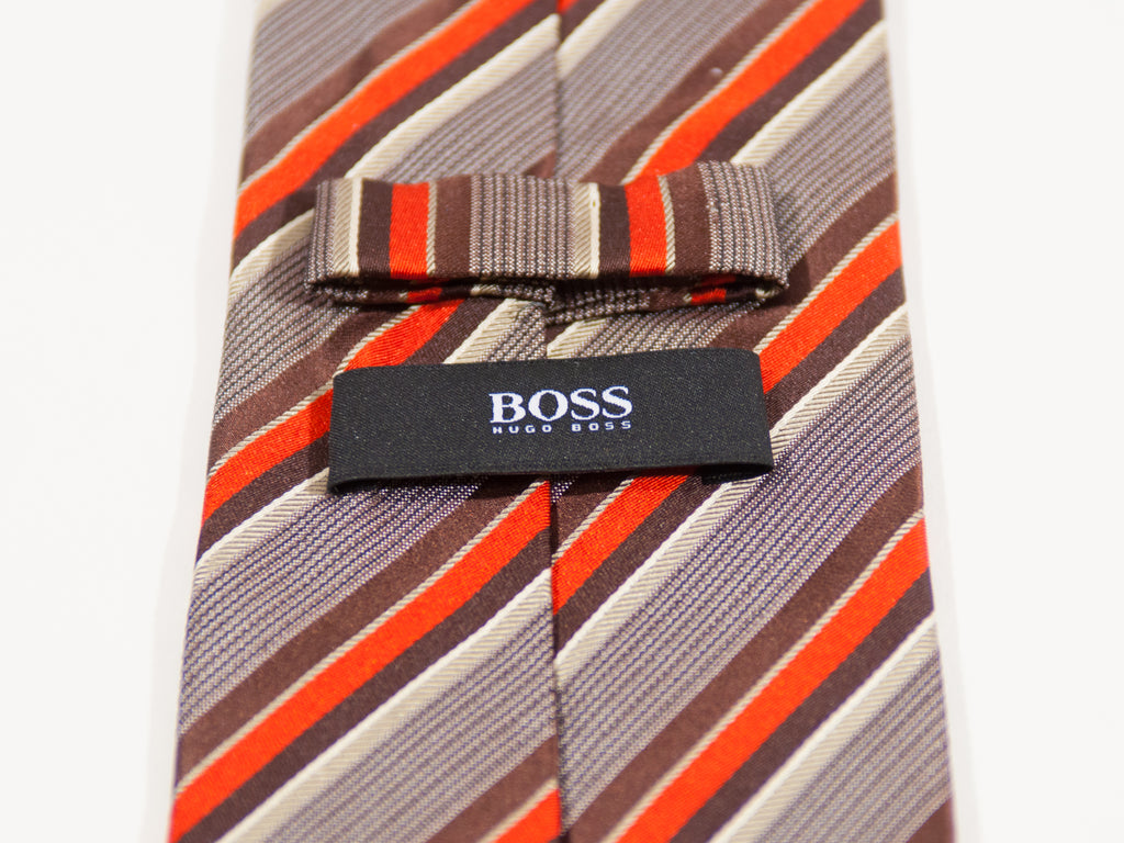 Hugo Boss Grey Striped Silk Tie