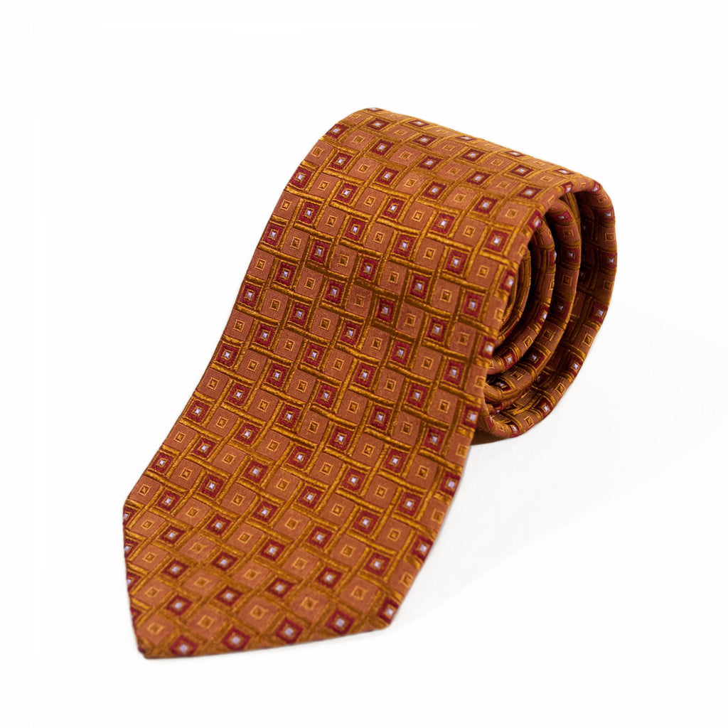 Hugo Boss Brown Geometric Patterned Silk Tie